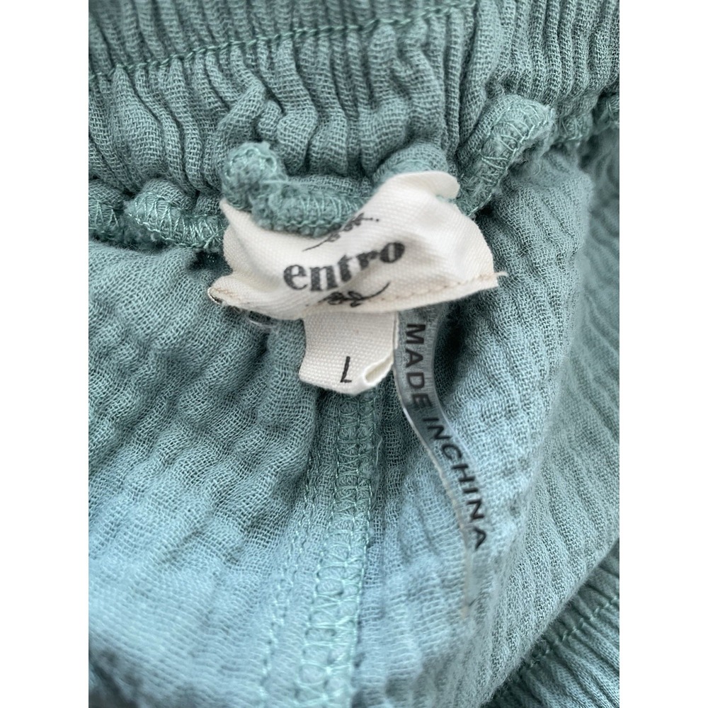 Entro Pants Sage Green L Cotton Gauze Balloon Cargo Boho Lagenlook Elastic Waist - Picture 4 of 11